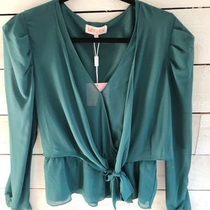 Leyden Teal V-Neck Blouse